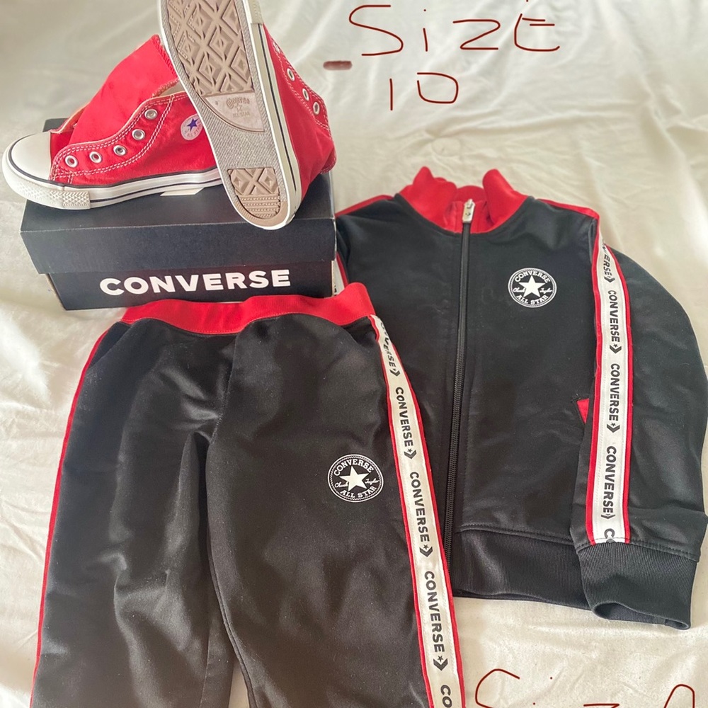 Toddler Converse track suit set with matching Chuck Taylor high tops